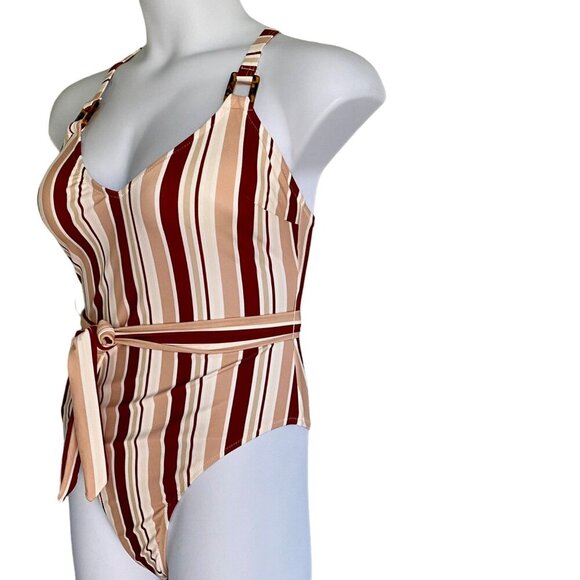Cupshe One Piece Striped Cross Back Belted Swimsuit Women's Large NEW NWT - Picture 4 of 13
